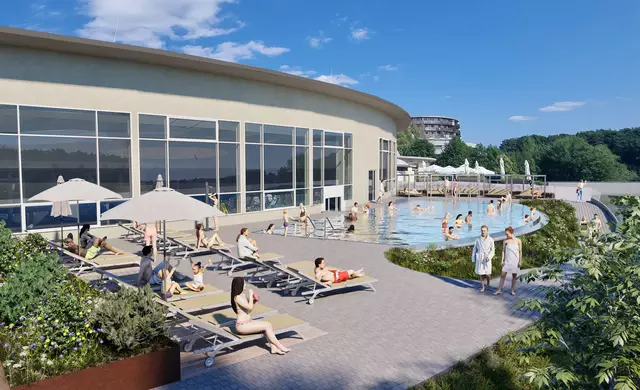So soll sich die Außenbadelandschaft der Therme Stegersbach nach abgeschlossenem Umbau Ende September präsentieren. | Foto: Therme Stegersbach