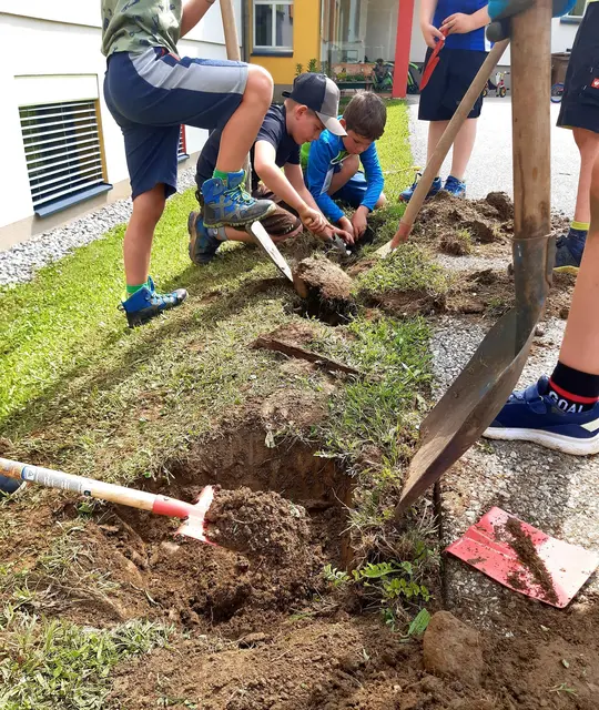 Mit Schaufeln und Spitzhacken wurde die zukünftige Naschbeerenhecke ausgehoben. | Foto: Naturschwärmerei
