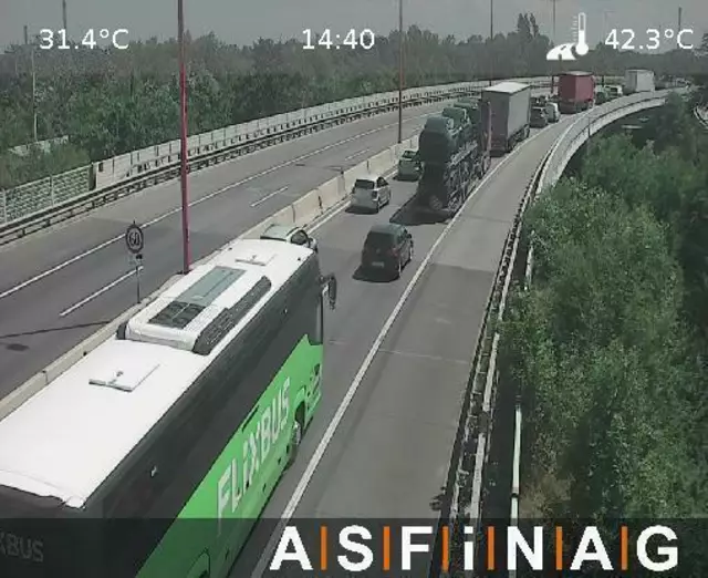 Der Verkehr kam am Mittwoch nach einem Unfall auf der A23 vielerorts zum Erliegen. Hier im Bereich Kaisermühlen (Kilometer 14) zum Zeitpunkt des Staus am Mittwoch. | Foto: ASFINAG