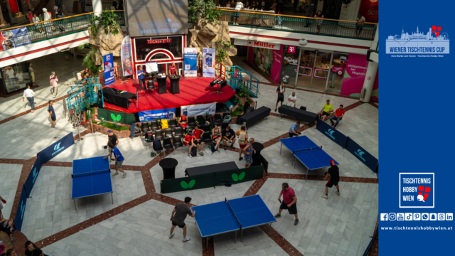Die Tischtennis Arena in der Lugner City beim Wiener Tischtennis Cup 2025 | Foto: Tischtennis Hobby Wien