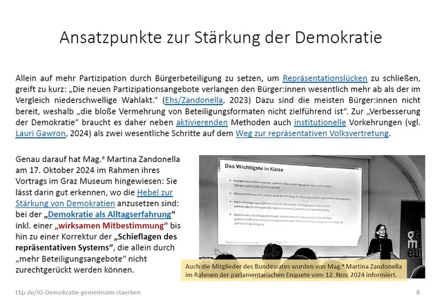 Ansatzpunkte zur Stärkung der Demokratie insbesondere von Martina Zandonella - entnommen aus: t1p.de/IG-Demokratie-gemeinsam-staerken