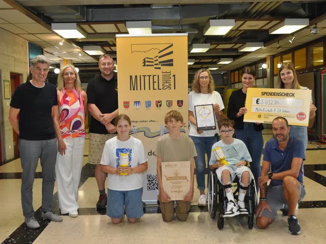 Das Direktionsteam und die Lehrkräfte der MS 1 St. Johann sowie Krebshilfe Tirol-GF Florian Klotz (3.v.li.) freuten sich mit den fleißigsten Spendensammlern über den großen Erfolg