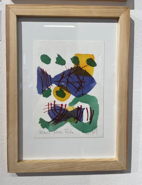 Tonie Meilhamer, Fritze´s frische Fische, 1991, Wasserbeize, Tusche, Ölkreide auf Aquarell-Papier, 31 x 25 cm, 800,- € | Foto: Josef Goldhofer
