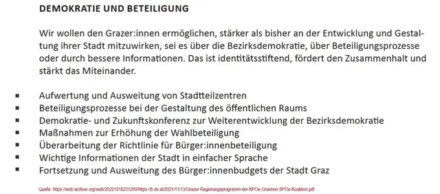 Quelle: https://web.archive.org/web/20221218231200/https://b.ds.at/2021/11/13/Grazer-Regierungsprogramm-der-KPOe-Gruenen-SPOe-Koalition.pdf, S 10