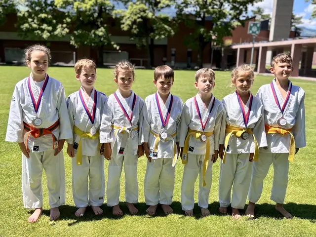 Die erfolgreichen Kämpfer aus Wängle v.l: Anais Huber, Gabriel Gundolf, Fenja Konzmann,Yannick Huber, Ivan Apukhtin, Samuel Lokin und Leonard Doppel. | Foto: Judo Team Wängle