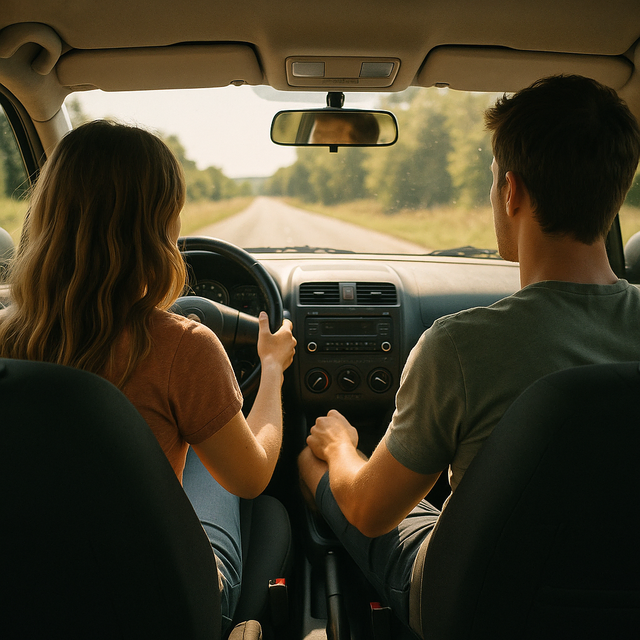 Gemeinsame Autofahrten sind für viele Paare harmonisch – doch Kritik am Fahrstil sorgt bei vielen Prozent für Streit. | Foto: Perplexity.ai