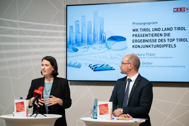 WK-Präsidentin Barbara Thaler und Landesrat Mario Gerber. | Foto: WK Tirol / Lichtraum