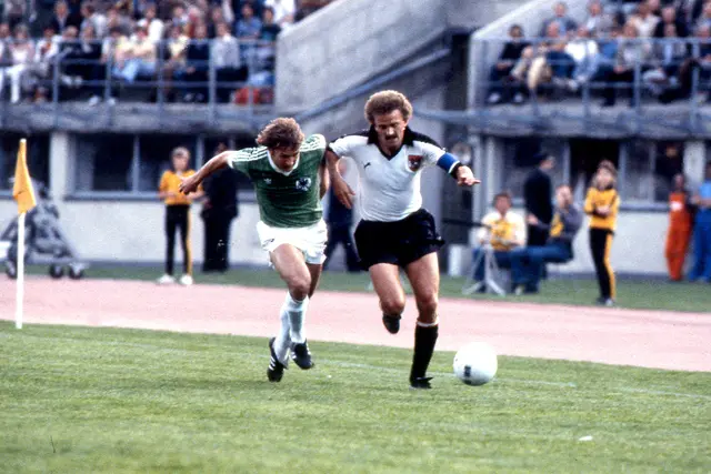Wolfgang Dremmler (links) und Herbert Prohaska (rechts) beim EM-Qualifikationsspiel Österreich vs. BRD (Deutschland) am 27. April 1983. | Foto:  Votava / brandstaetter images / picturedesk.com