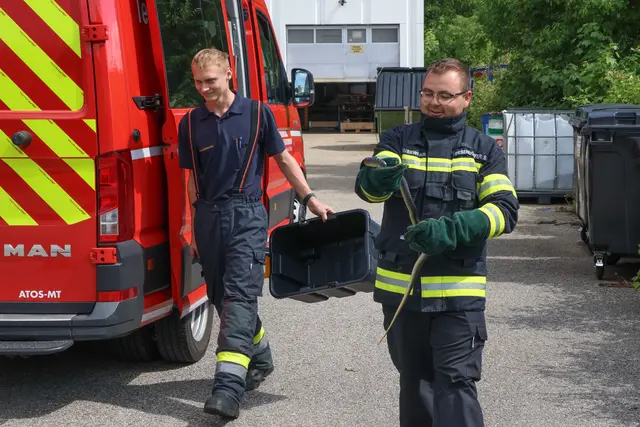 Unerwünschter Besuch auf der Toilette eines Betriebs in Wels-Pernau. Die Feuerwehr musste die eineinhalb Meter lange Schlange einfangen. | Foto: laumat.at