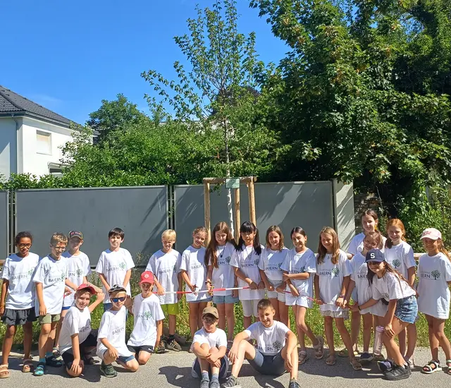 Im Rahmen der selbstinitiierten Aktion "Mehr Grün für Graz" übernahmen die Schülerinnen und Schüler der VS Baiern die Patenschaft für einen Baum in der Pfarrgasse. | Foto: VS Baiern