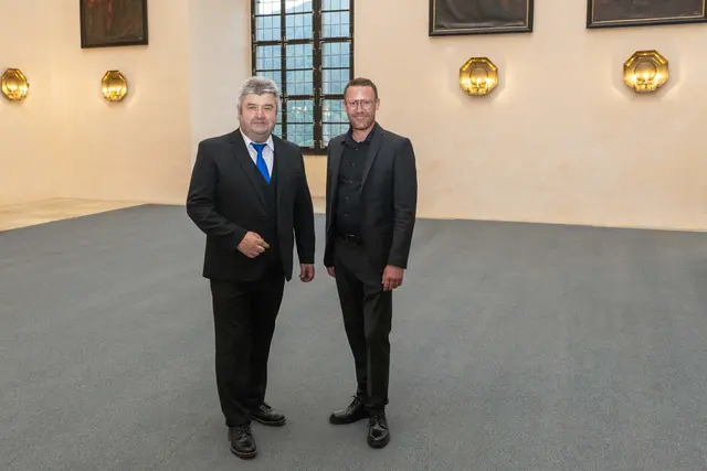 Wolfgang Rosenthaler (GreinBrass) und Christoph Kaindlstorfer (Jugend Brassband OÖ).  | Foto: Andreas Hofer