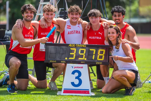 39,78 Sekunden: Enzo Diessl (Mitte) und Co. pulverisierten den alten Österreichischen U23-Rekord um 34 Hundertstelsekunden. | Foto: ÖLV/@wolf.amri