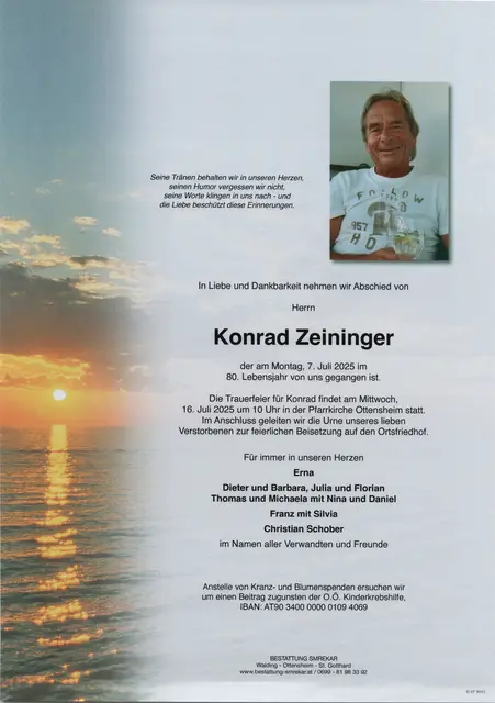 Konrad Zeininger ✝︎ 7. Juli 2025 | Foto: Bestattung Smrekar