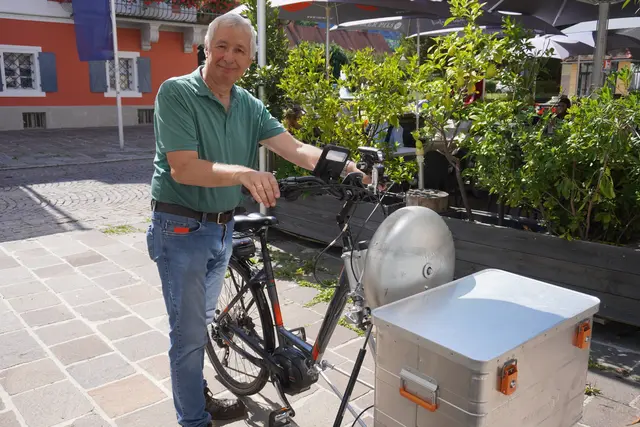 Johannes Maierhofer mit seinem "Safetybike" in Deutschlandsberg. | Foto: Löschnig
