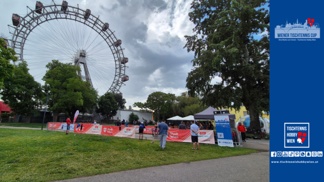 Tischtennismatches direkt vor dem Wiener Riesenrad - über 45 Spieler:innen in intensiven Duellen, umgeben von neugierigen Zuschauer:innen und einzigartiger Prater-Atmosphäre. | Foto: Tischtennis Hobby Wien
