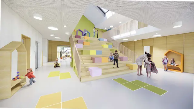 Der Neubau ist Teil der Betreuungs- und Bildungsoffensive der Stadt. Bis 2030 werden im gesamten Gemeindegebiet 14 neue Kindergarten- sowie vier neue Tagesbetreuungsgruppen entstehen. | Foto: TDC-SKD ZT GmbH