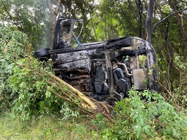 Ein Pkw stürzte von einer Straße ab und begann zu brennen, erklärt die Berufsfeuerwehr Wien. | Foto: Stadt Wien - Feuerwehr