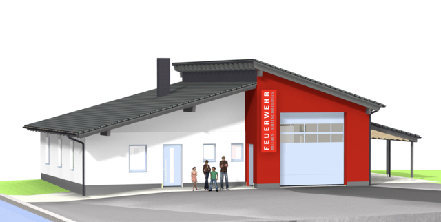 Visualisierung des neuen Feuerwehrhauses und des Dorfzentrums | Foto: Longin