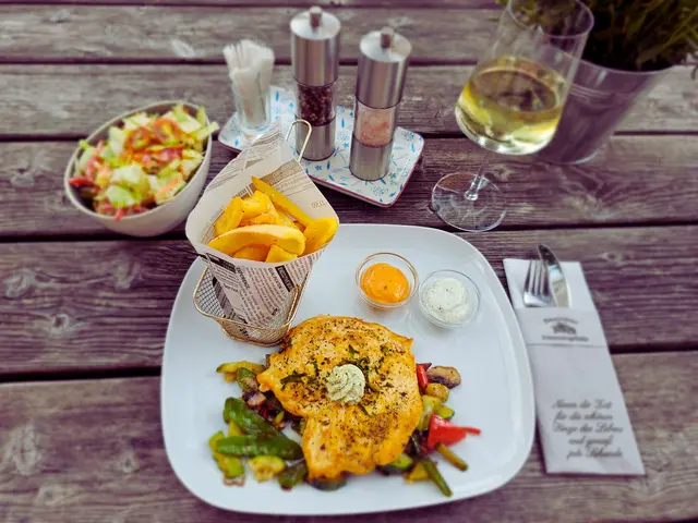 Steak von der Hendlbrust mit Erdäpfelschoat'n, Grillgemüse und Kräuterbutter