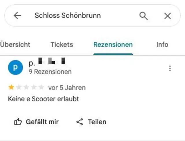 Rollerfahren ist im Schloss Schönbrunn verboten! | Foto: Screenshot Google Maps