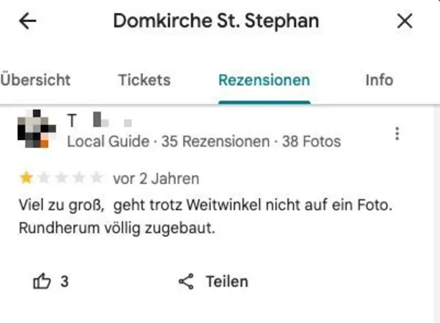 Denkbar schlecht positioniert ist der "Stephl" für ein Erinnerungsfoto. | Foto: Screenshot Google Maps