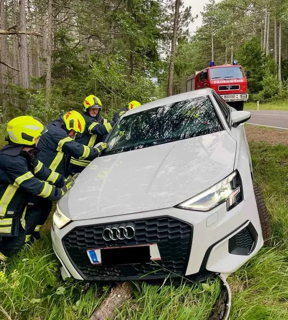 Ein Audi landete im Straßengraben. | Foto: FF Flatz