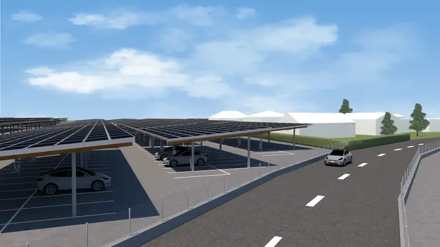 Visualisierung Photovoltaik-Anlage auf Carports bei Fahrzeuglogistiker Hödlmayr in Schwertberg. | Foto: Electrify