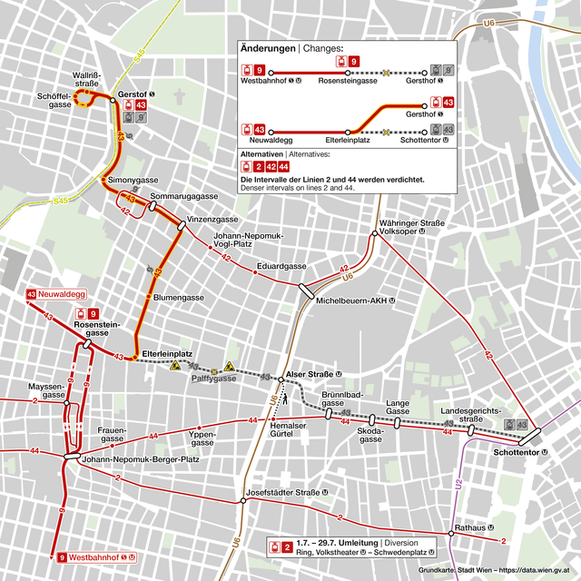 Ab dem Elterleinplatz fährt die Linie 43 nach Währing weiter.  | Foto: Wiener Linien
