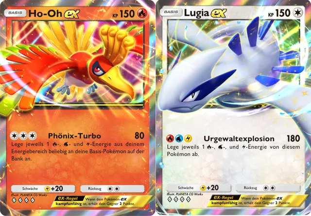 Das absolute Highlight der neuen Pokémon-Sammelspiel-Pocket-Erweiterung sind die ex-Versionen von Johto Legenden Ho-Oh und Lugia.