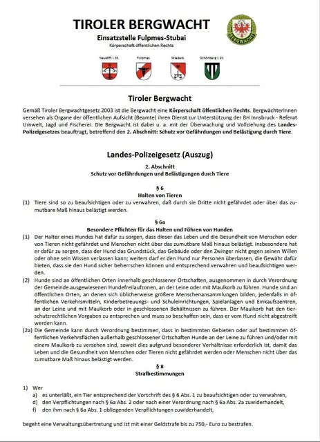 Informationsblatt der Bergwacht Stubai zum LPG. | Foto: Tiroler Bergwacht - Einsatzstelle Stubai
