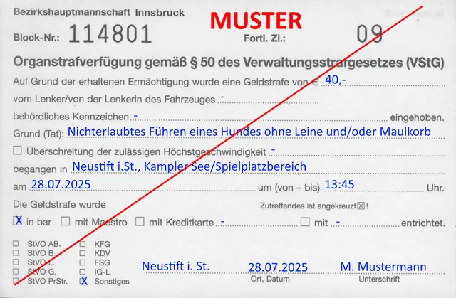 Muster einer Organstrafverfügung | Foto: Tiroler Bergwacht - Einsatzstelle Stubai