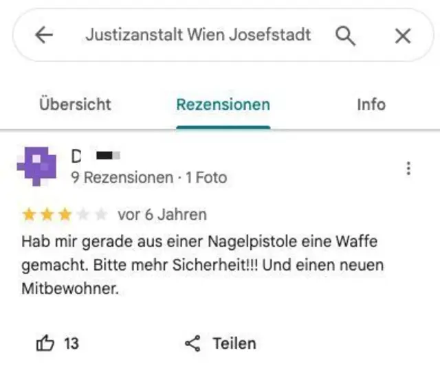 Hoffentlich war das nicht ernst gemeint. Ansonsten schließen wir uns diesem Wunsch an. | Foto: Screenshot Google Maps