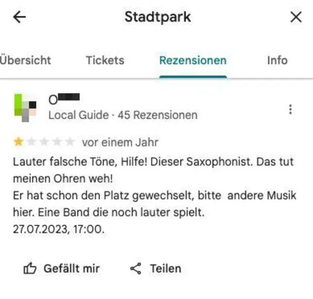 Im Stadtpark gibt es viel zu sehen. Nur manche Klänge stören den Spaziergang ganz offensichtlich. | Foto: Screenshot Google Maps