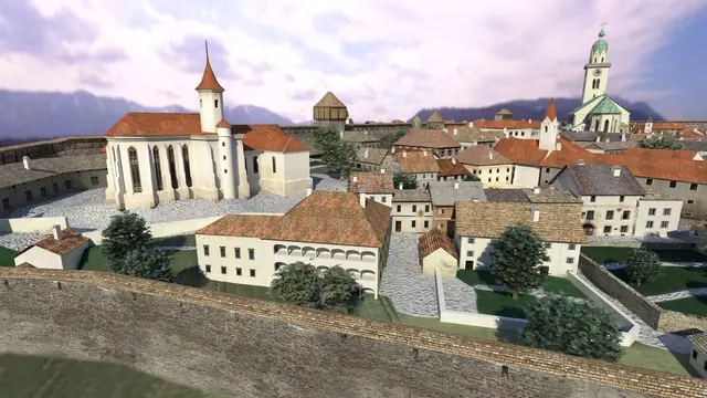 Die Animation zeigt unter anderem die Minoritenkirche, die Stadthauptpfarrkirche St. Jakob mit altem (und deutlich niedrigeren) Turm sowie die Burg. | Foto: Iris Schmidt/Museum der Stadt Villach