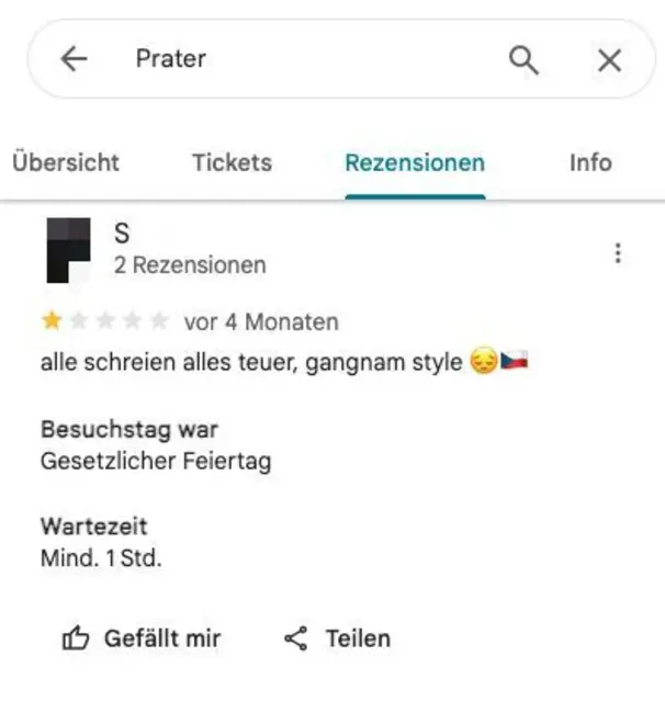 Eindeutig zu laut war es diesem Besucher im Prater | Foto: Screenshot Google