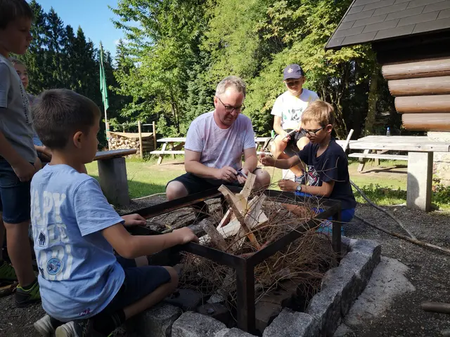 Das Lagerfeuer gehört dazu: Peter Hahn zeigt den Kindern, wie das geht. | Foto: Evelyne Loidl