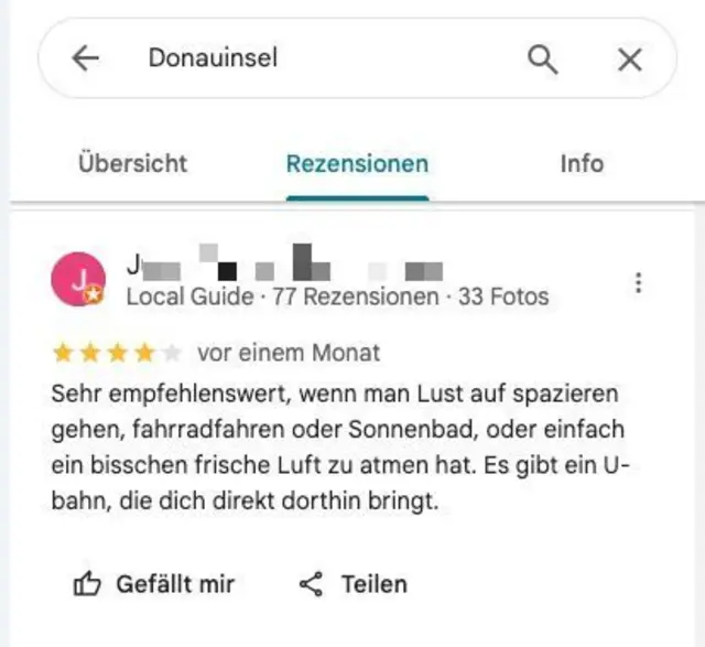 Auf der Donauinsel kann man eine Vielzahl von Aktivitäten unternehmen. | Foto: Screenshot Google Maps