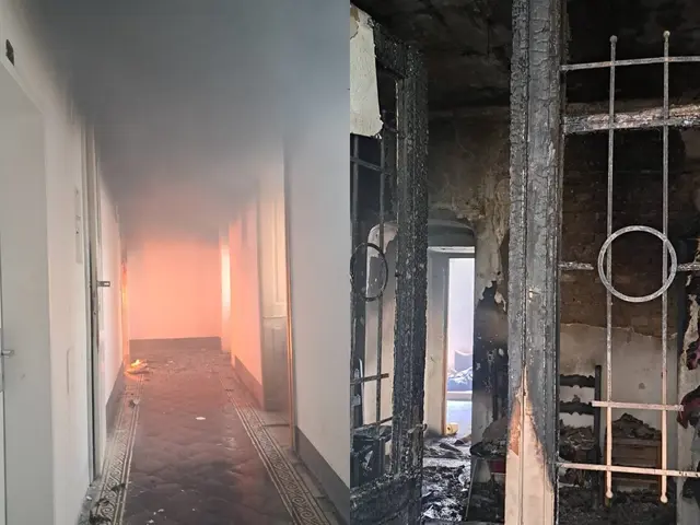 Die Wohnungstür wurde durch die Flammen komplett zerstört. | Foto: Berufsfeuerwehr Wien