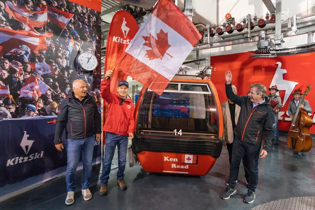 Auch Ken Read, Streif-Sieger 1980, durfte sich über seine eigene Gondel freuen. Die zieht zwar schon seit 1996 ihre Runden auf dem Hahnenkamm, aber offiziell gewidmet bekam sie der 69-Jährige erst jetzt. | Foto: alpinguin