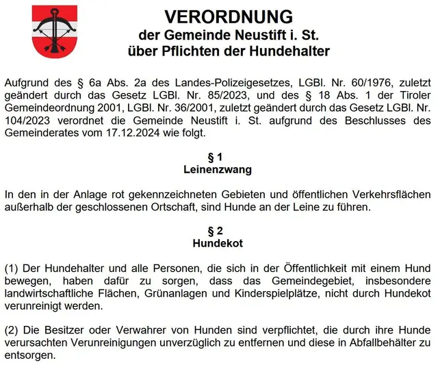 Verordnung der Gemeinde Neustift i. St. | Foto: Tiroler Bergwacht - Einsatzstelle Stubai