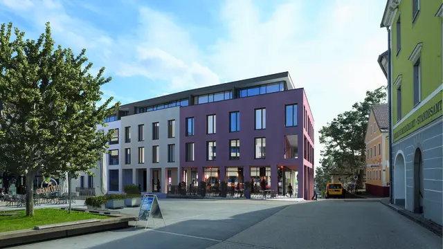 Gewerbeflächen und Wohnungen für Ältere sollen am Marktplatz entstehen. | Foto: TWO IN A BOX Architekten ZT GmbH