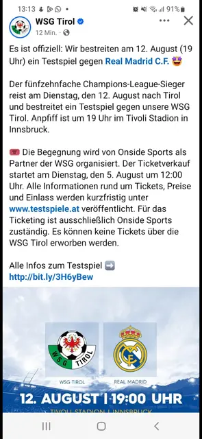 Ankündigung von WSG Tirol über Whatsapp | Foto: Screenshot WSG Tirol