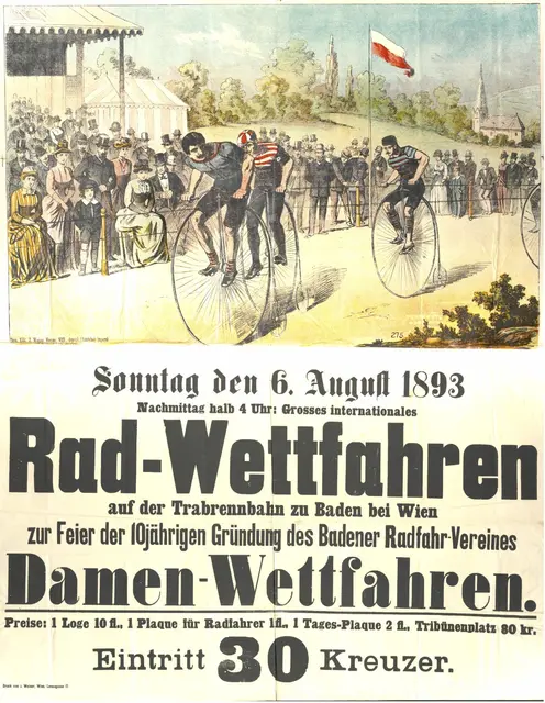 Das historische Plakat des Rad-Wettfahren 1893. | Foto: Rollettmuseum Baden