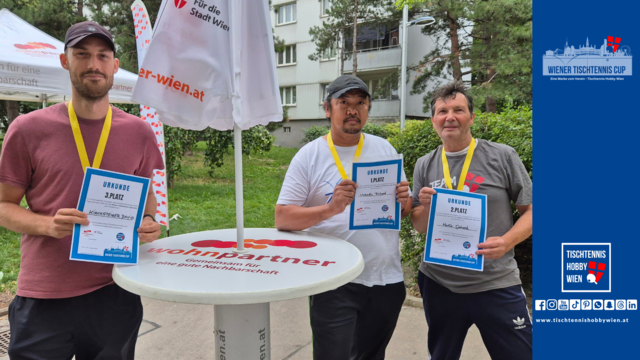 Die drei Bestplatzierten des Tages mit Medaillen gleichzeitig zeigt die jüngere Generation, dass in der Wohnhausanlage bereits neue Tischtennis Talente heranwachsen. | Foto: Tischtennis Hobby Wien