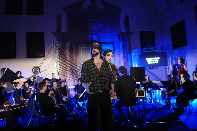 Olivier Benoît (Orfeo), Katharina Wegscheider (Euridice)
Euridice Barockorchester der Anton Bruckner Privatuniversität (Leitung: Elisabeth Wiesbauer),
Erich Traxler (Musikalische Leitung) | Foto: Reinhard Winkler