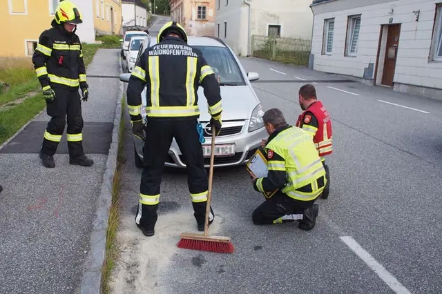 Das ausgetretende Motoröl wurde mit Ölbindemittel gebunden. | Foto: FF Waidhofen/Thaya