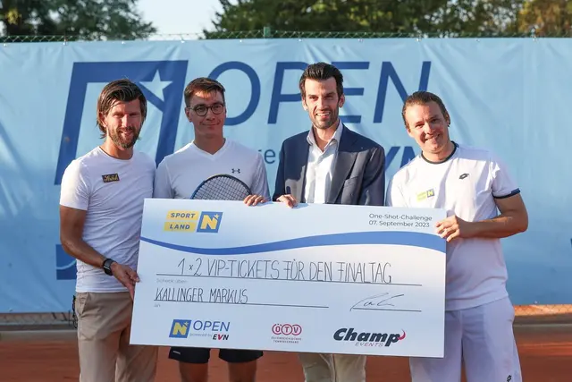 ÖTV-Sportdirektor Jürgen Melzer, Premierensieger Markus Kallinger, LH-Stellvertreter Udo Landbauer, NÖ Open-Turnierdirektor Florian Leitgeb. | Foto: Manfred Binder_NÖ Open