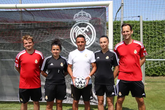 Matthias Kern, Nachwuchsleiter des SV Eberau, mit den von Real Madrid lizenzierten Trainern Zarah Onrednicek, Marius Mihalcea, Nadja Alla und Gianluca Baumann (von rechts). | Foto: Martin Wurglits