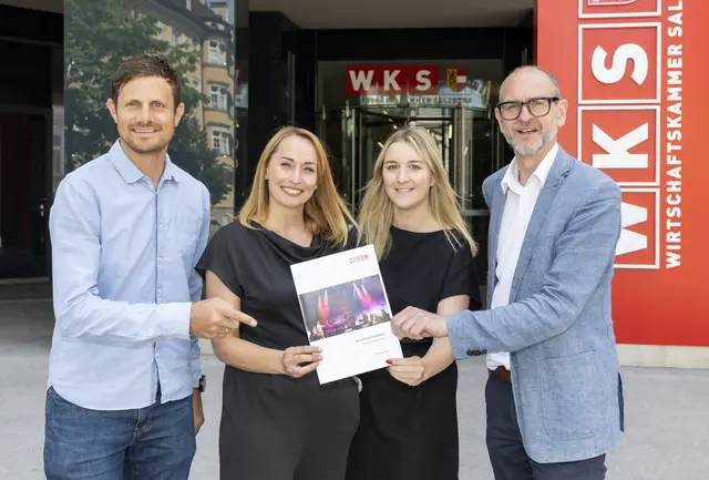 Vlnr.: Marco Pointner (Veranstalter Jazzfestival Saalfelden), Daniela Neumayer (Produktionsleiterin Jazzfestival Saalfelde, WKS Studienautorin Vanessa Kahn und Christoph Fuchs von der Stabstelle Wirtschafts- und Standortpolitik der WKS. | Foto: WKS/Kolarik