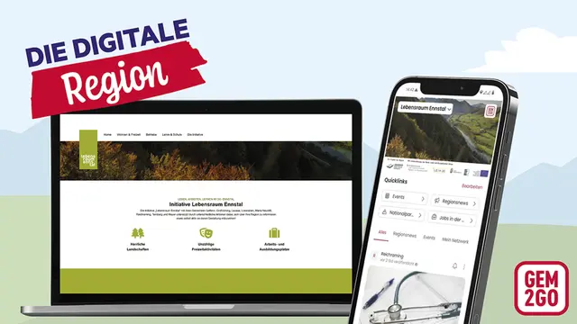 Die Initiative Lebensraum Ennstal digitalisiert die Region Ennstal durch eine neue zentrale Website und die Integration in die GEM2GO App, um regionale Identität zu stärken, den Austausch zu erleichtern und Informationen für Einwohner, Betriebe und Besucher zugänglich zu machen. Dieses ganzheitliche Digitalprojekt fördert die Zusammenarbeit der Gemeinden, verbindet Verwaltung, Wirtschaft und Bevölkerung und schafft eine nachhaltige, zukunftsfähige Plattform zur Steigerung der Lebensqualität und regionalen Wertschöpfung. | Foto: RIS GmbH